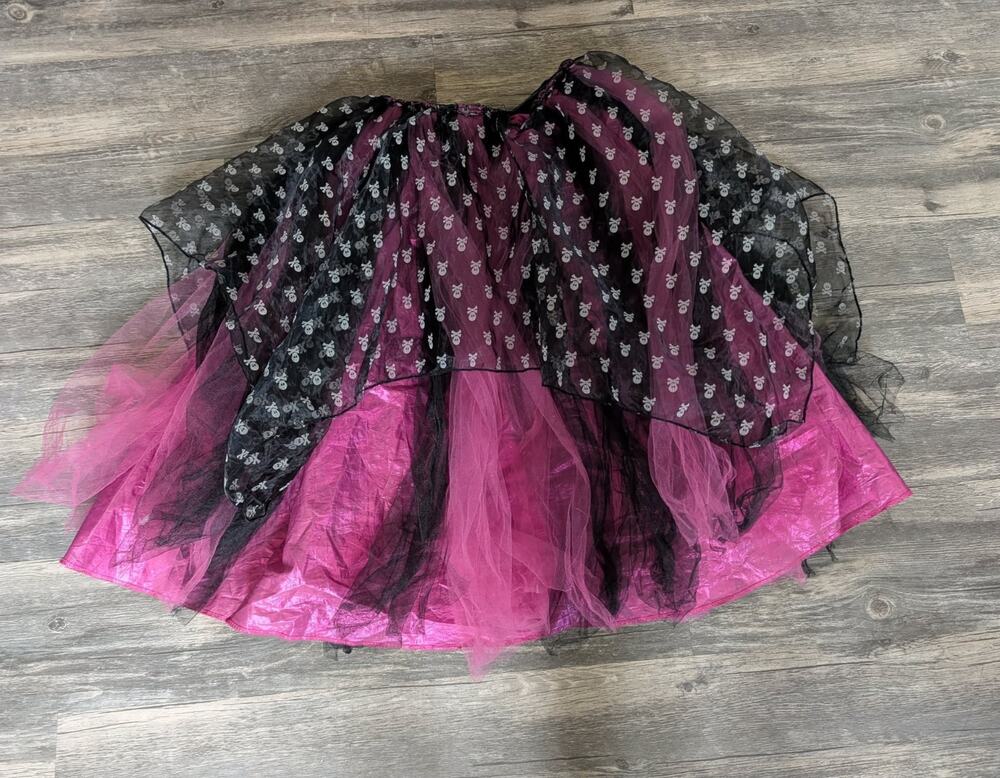Pirate Skulls Pink Black Tulle Tutu Skirt Dance Halloween Costume Girls Sz 10